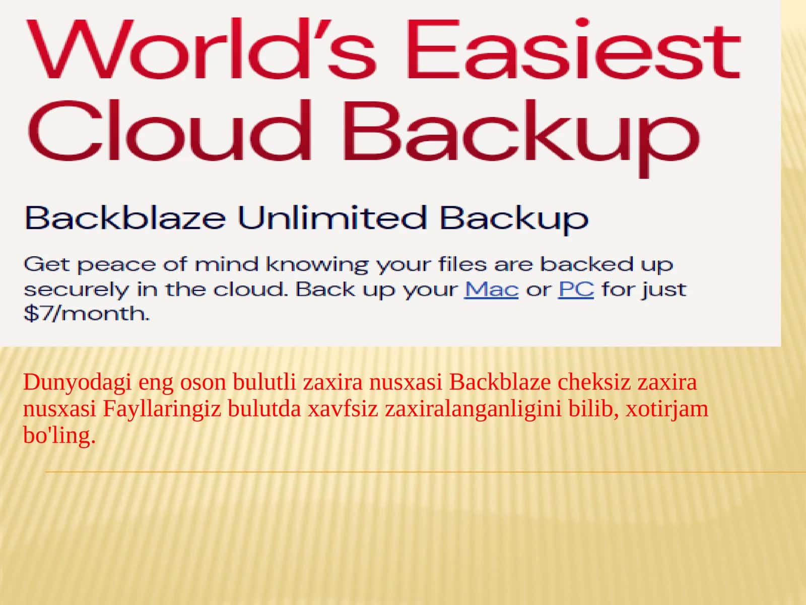 Backblaze cheksiz zaxira nusxasi