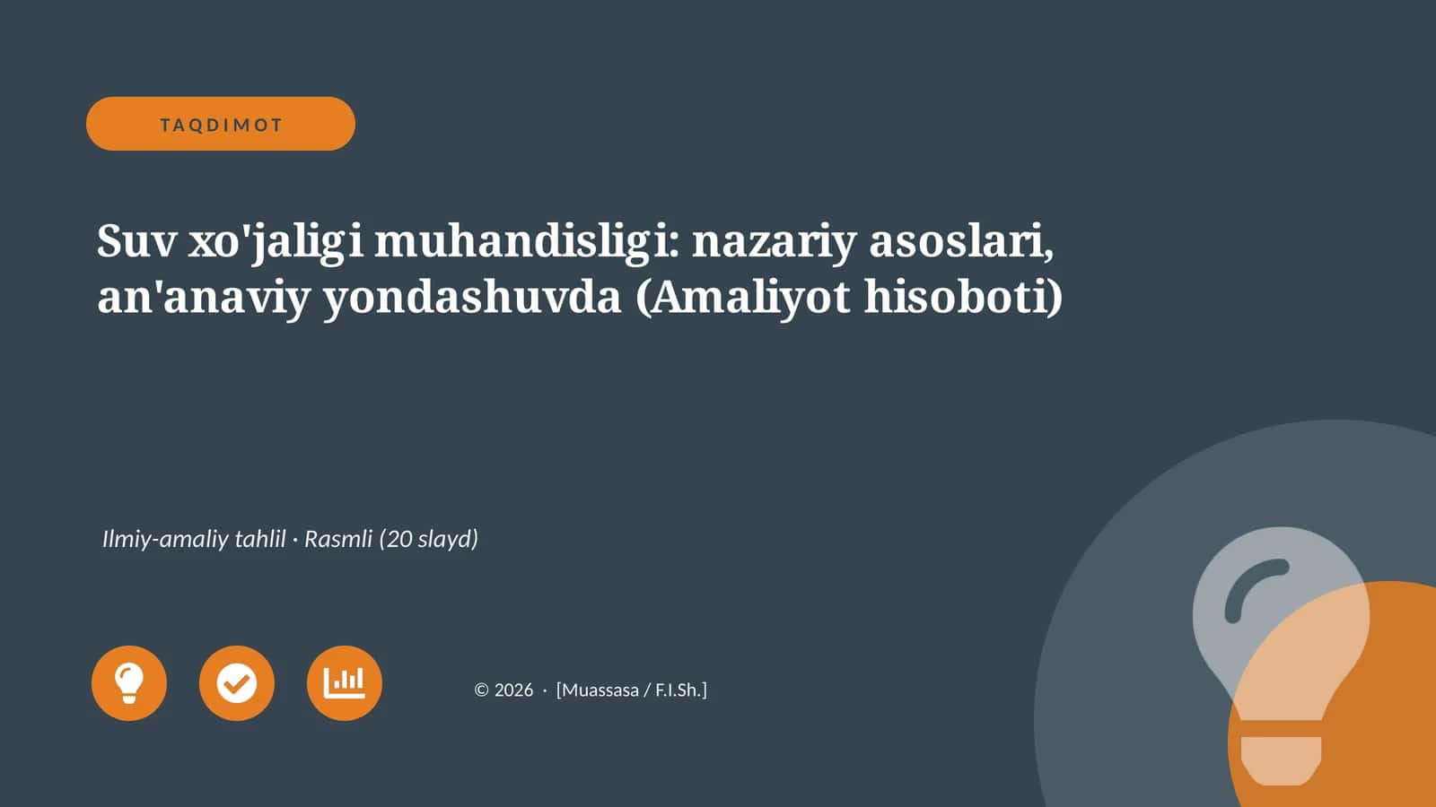 Suv xo'jaligi muhandisligi: nazariy asoslari, an'anaviy yondashuvda (Amaliyot hisoboti)