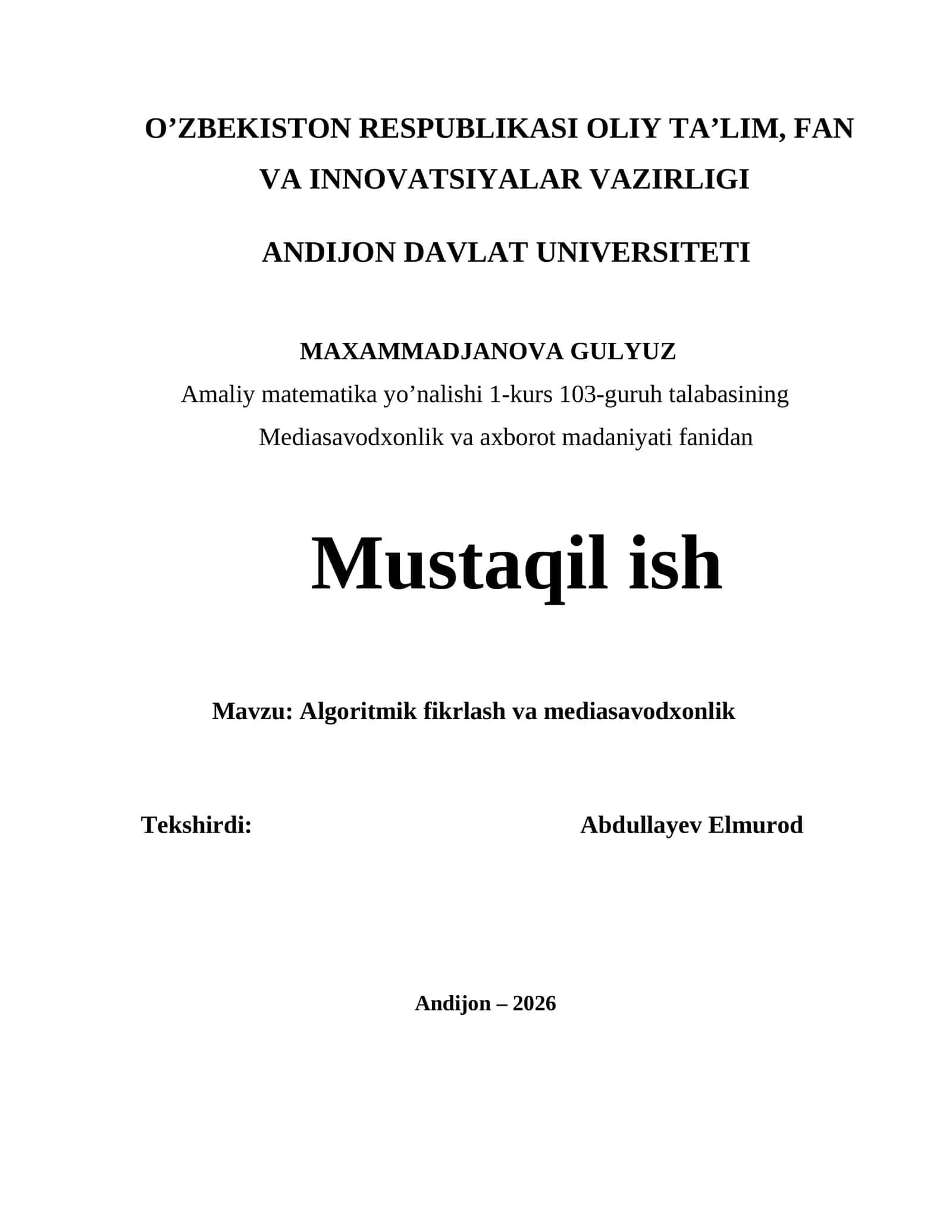 Amaliy matematika yo’nalishi