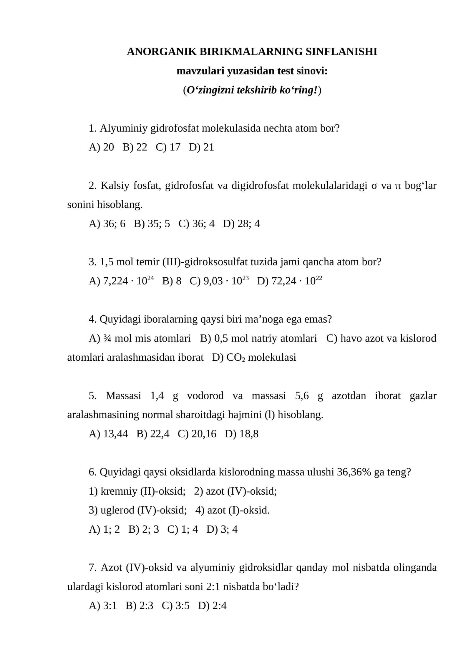ANORGANIK BIRIKMALARNING SINFLANISHI