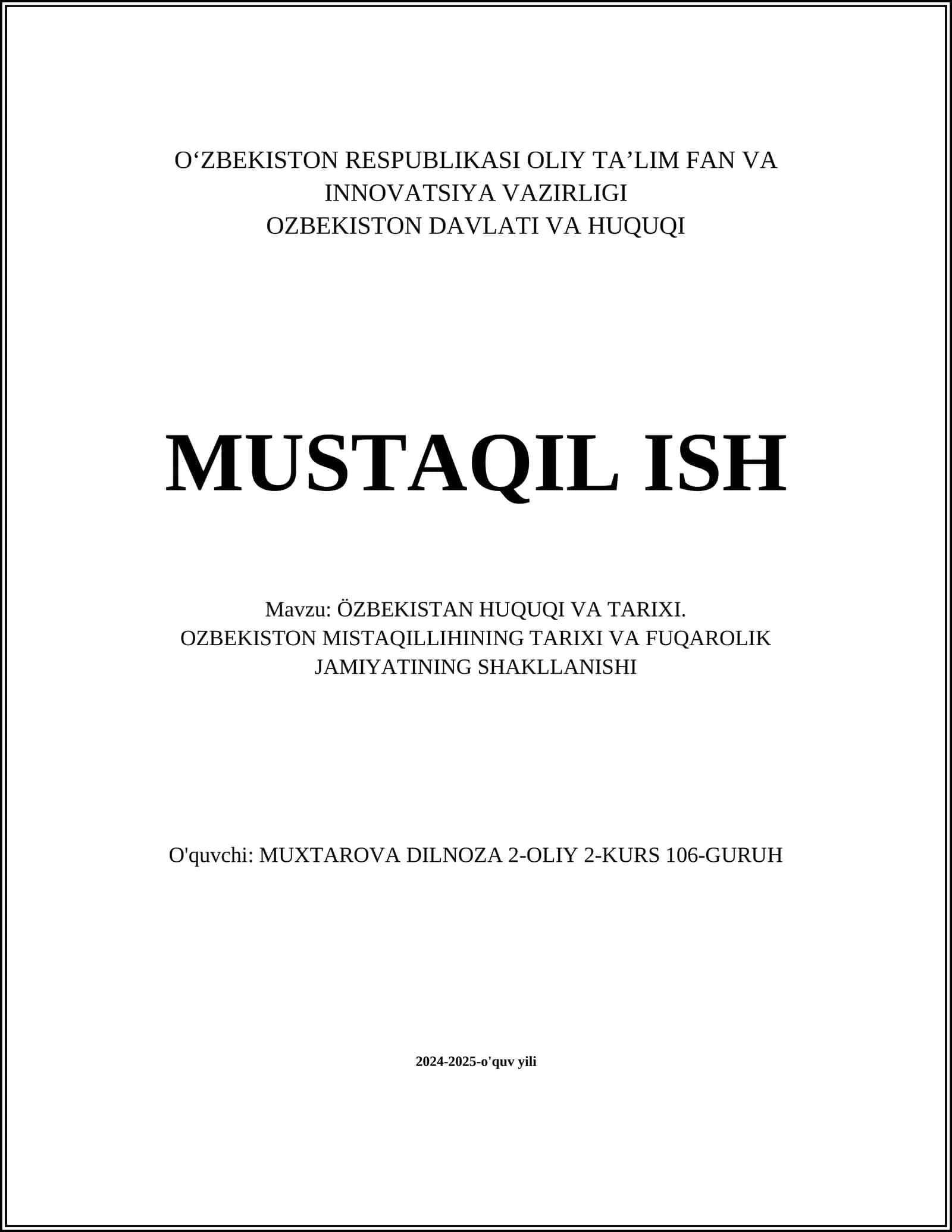 ÖZBEKISTAN HUQUQI VA TARIXI