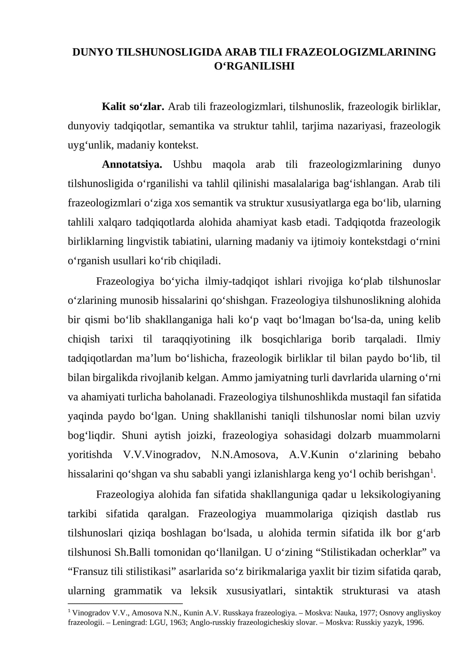 MAQOLA Dunyo tilshunosligida arab tili frazeologizmlarining o‘rganilishi