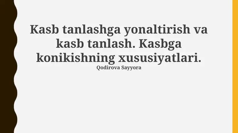 Kasb Tanlash Nazariyalari va Imkoniyatlari
