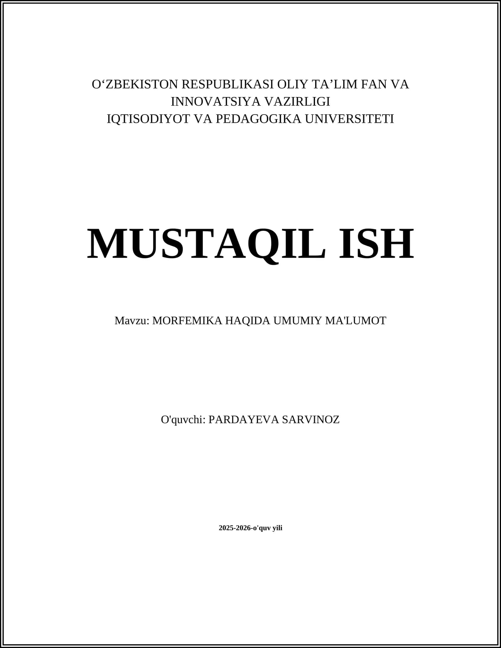 MORFEMIKA HAQIDA UMUMIY MA'LUMOT