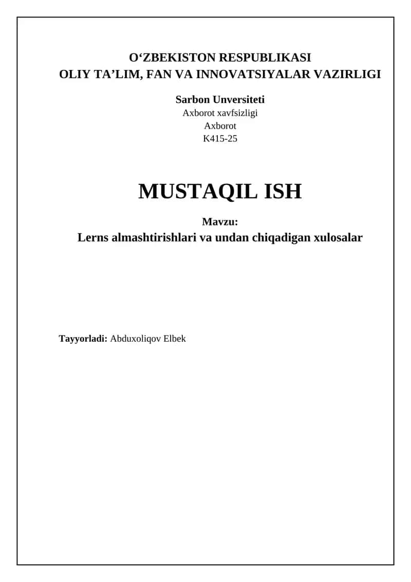 Lerns almashtirishlari va undan chiqadigan xulosalar