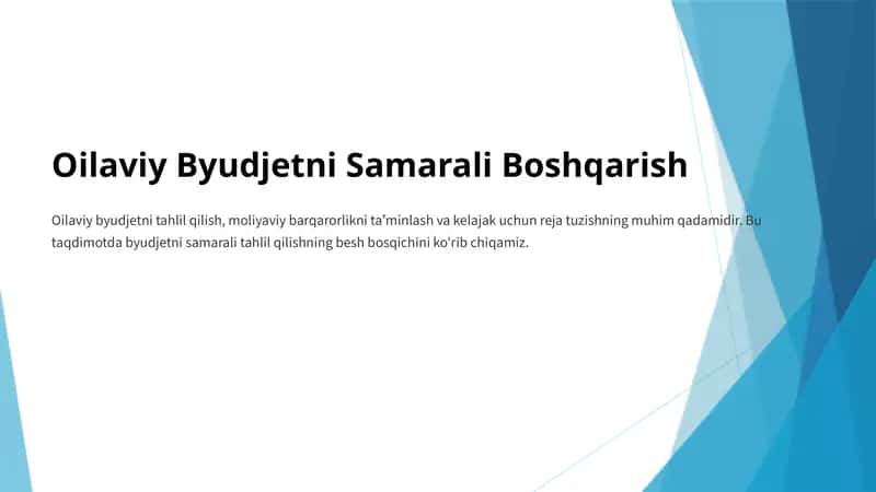 Oilaviy Byudjetni Samarali Boshqarish