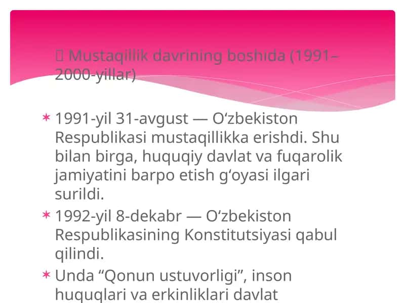 Mustaqillik davrining boshida (1991–2000-yillar)