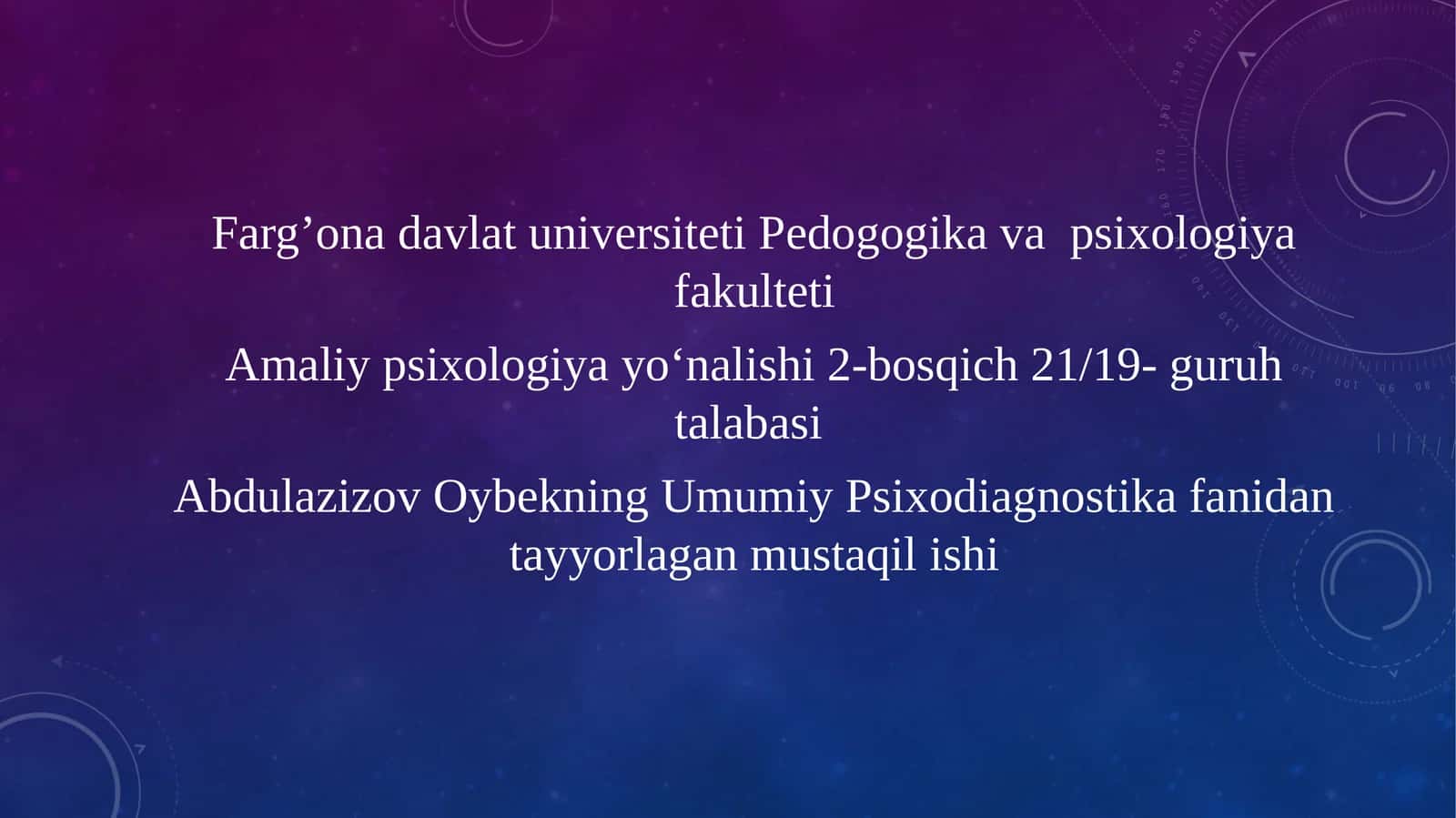 Abdulazizov Oybekning Umumiy Psixodiagnostika fanidan tayyorlagan mustaqil ishi