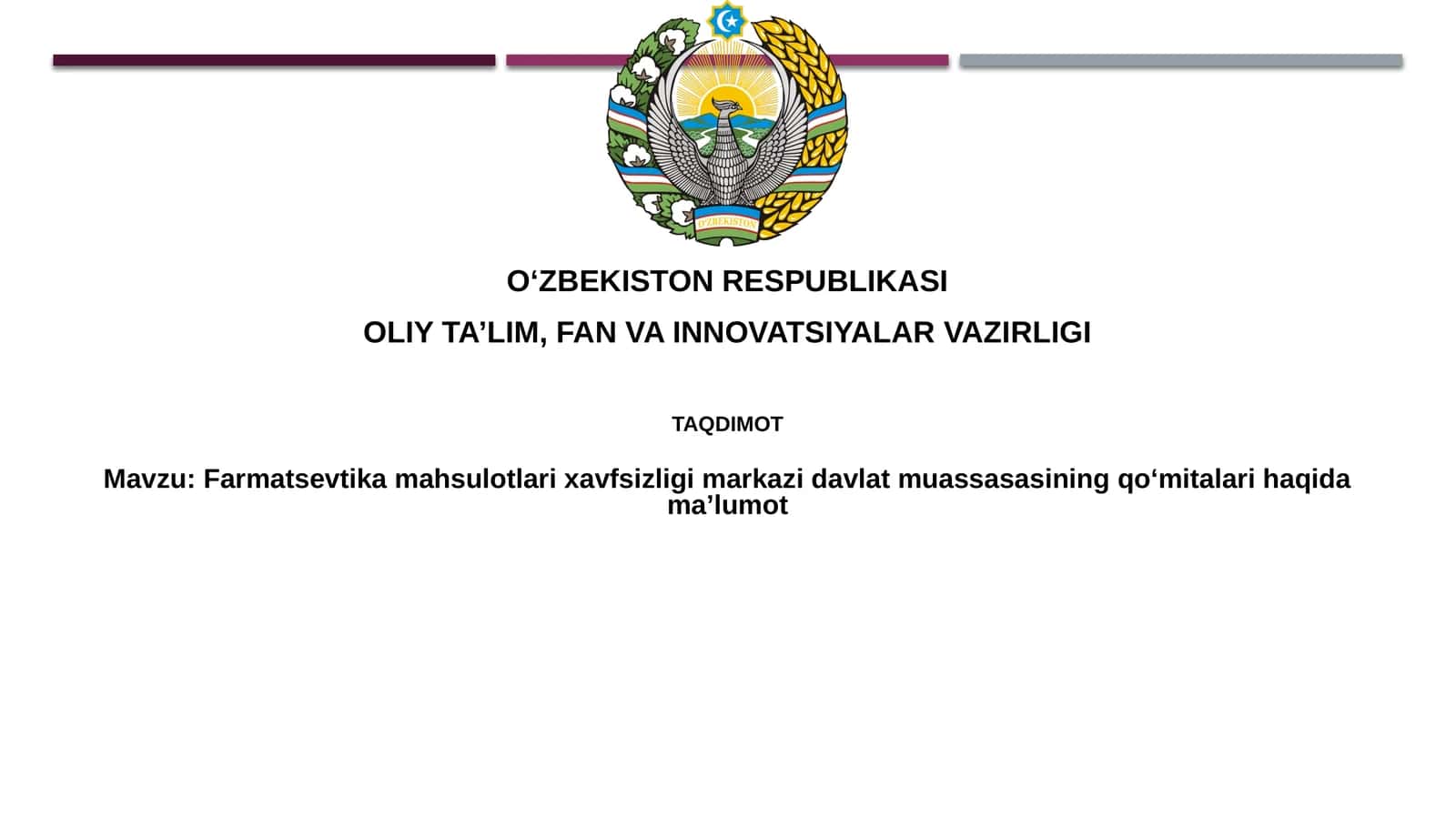 Farmatsevtikamahsulotlarixavfsizligimarkazidavlatmuassasasiningqo‘mitalarihaqidama’lumot