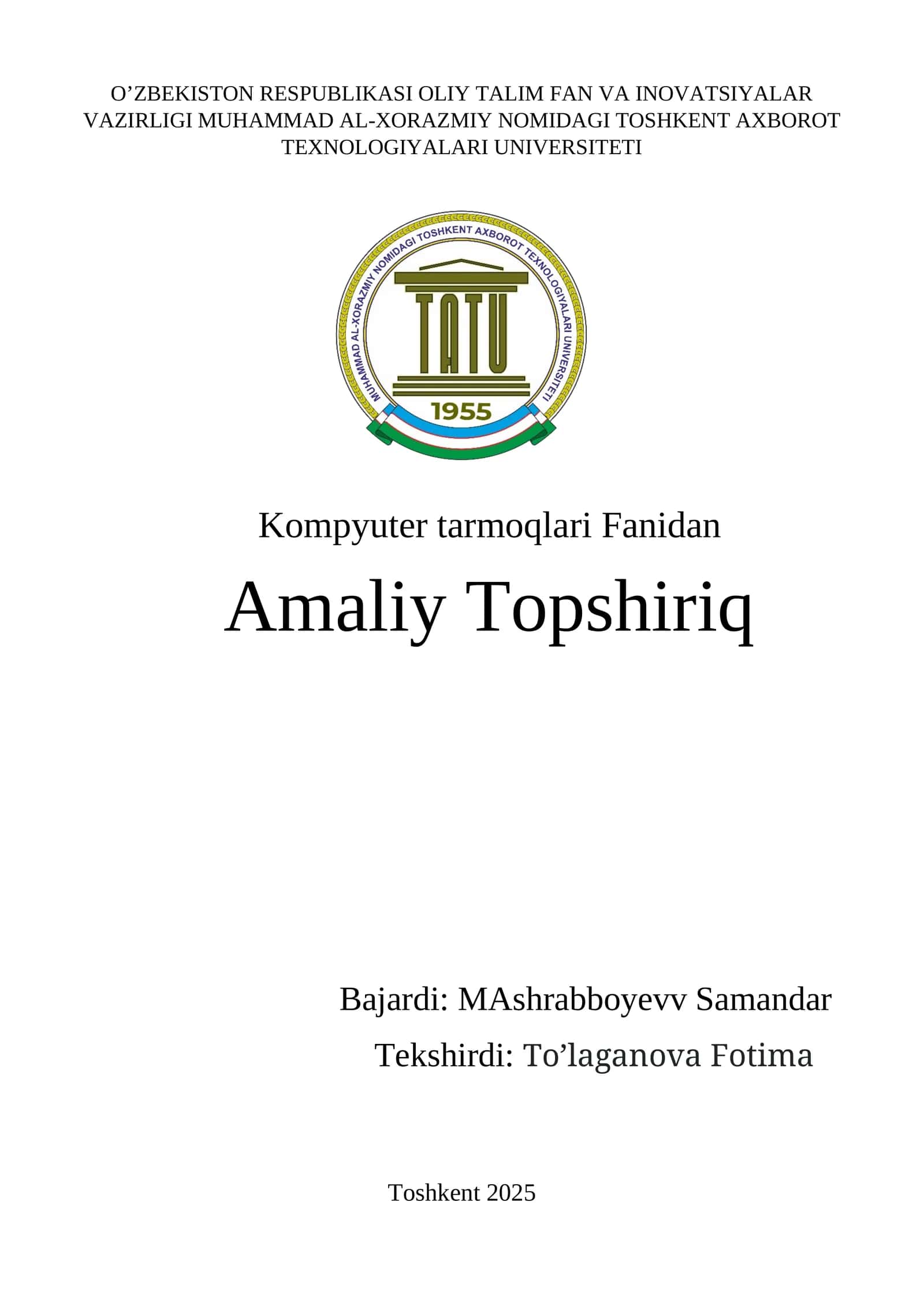 Cisco Packet Tracer muhitida pochta, veb va fayl xizmatlarini tashkil etish hamda foyfdalanuvchi sa
