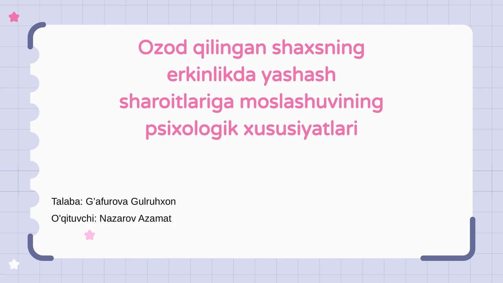 Ozod qilingan shaxsning erkinlikda yashash sharoitlariga moslashuvining psixologik xususiyatlari