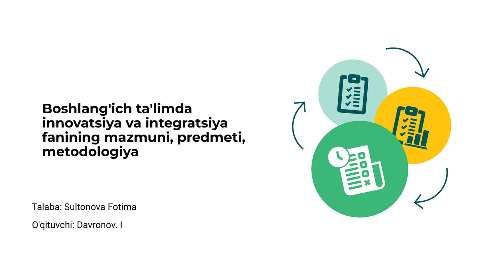 Boshlang'ich ta'limda innovatsiya va integratsiya fanining mazmuni, predmeti, metodologiya