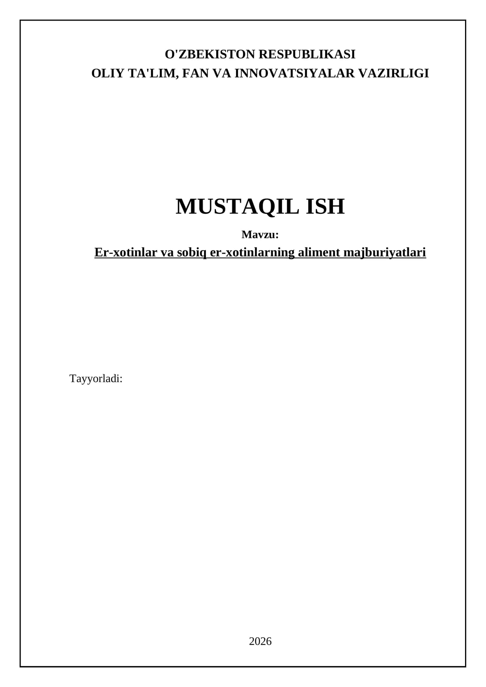 Er-xotinlar va sobiq er-xotinlarning aliment majburiyatlari