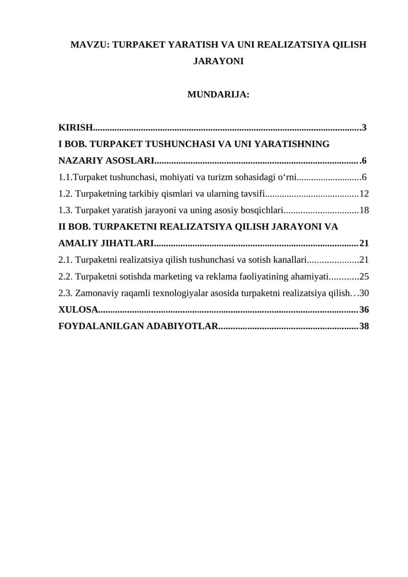 TURPAKET YARATISH VA UNI REALIZATSIYA QILISH JARAYONI