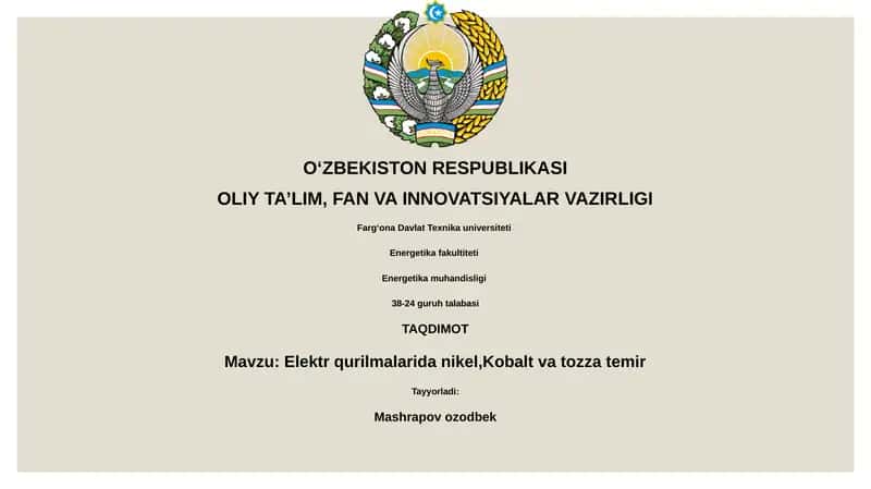 Elektr qurilmalarida nikel, Kobalt va tozza temir