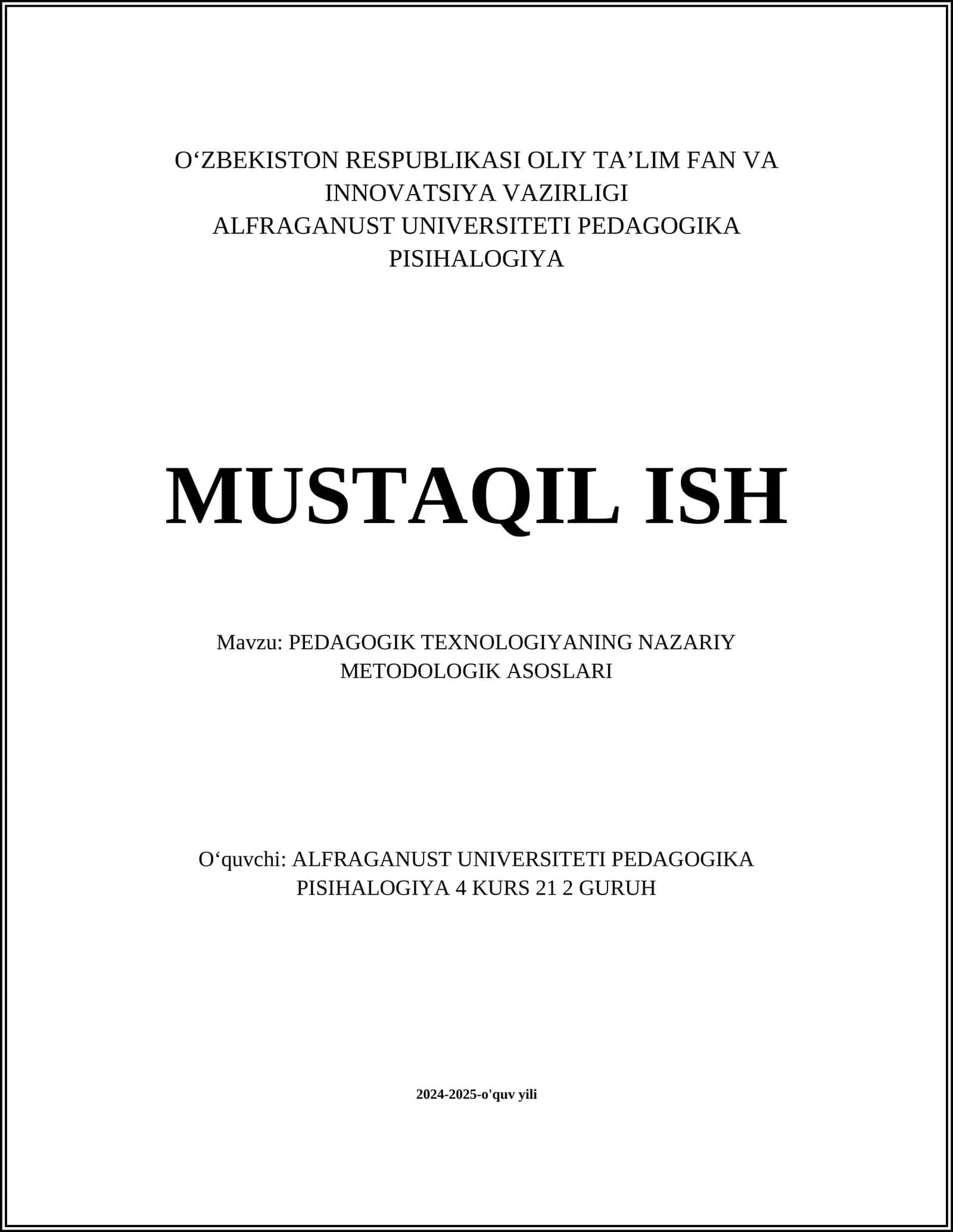 PEDAGOGIK TEXNOLOGIYANING NAZARIY METODOLOGIK ASOSLARI