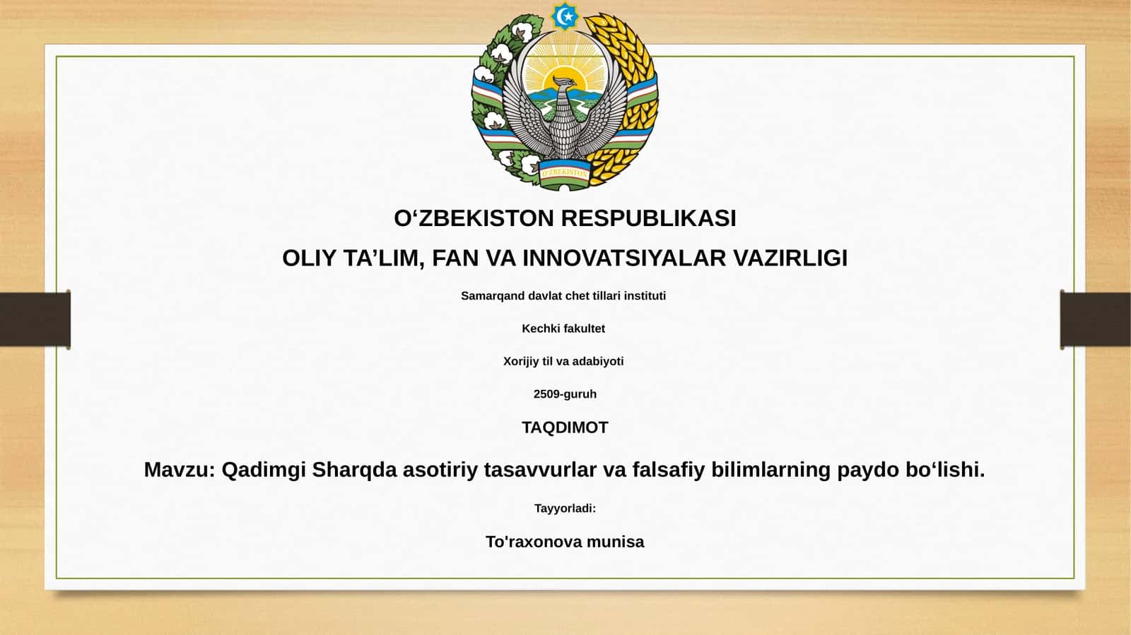 Qadimgi Sharqda asotiriy tasavvurlar va falsafiy bilimlarning paydo bo‘lishi