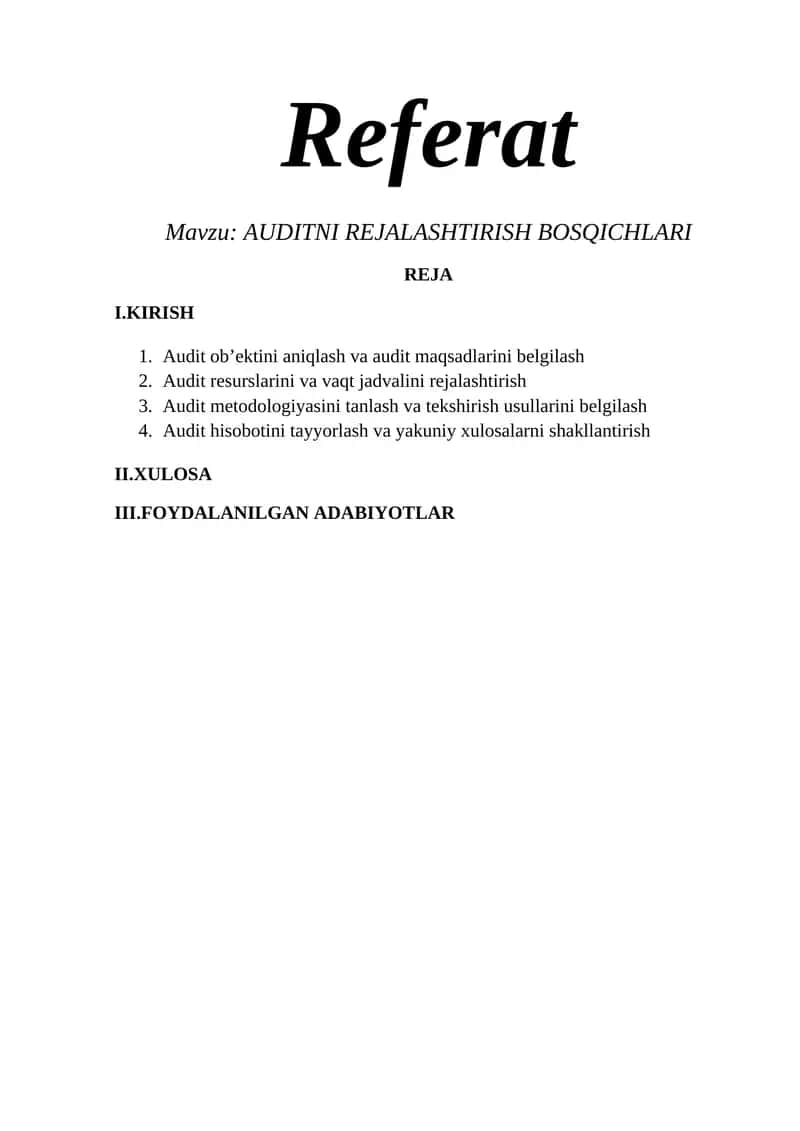 AUDITNI REJALASHTIRISH BOSQICHLARI