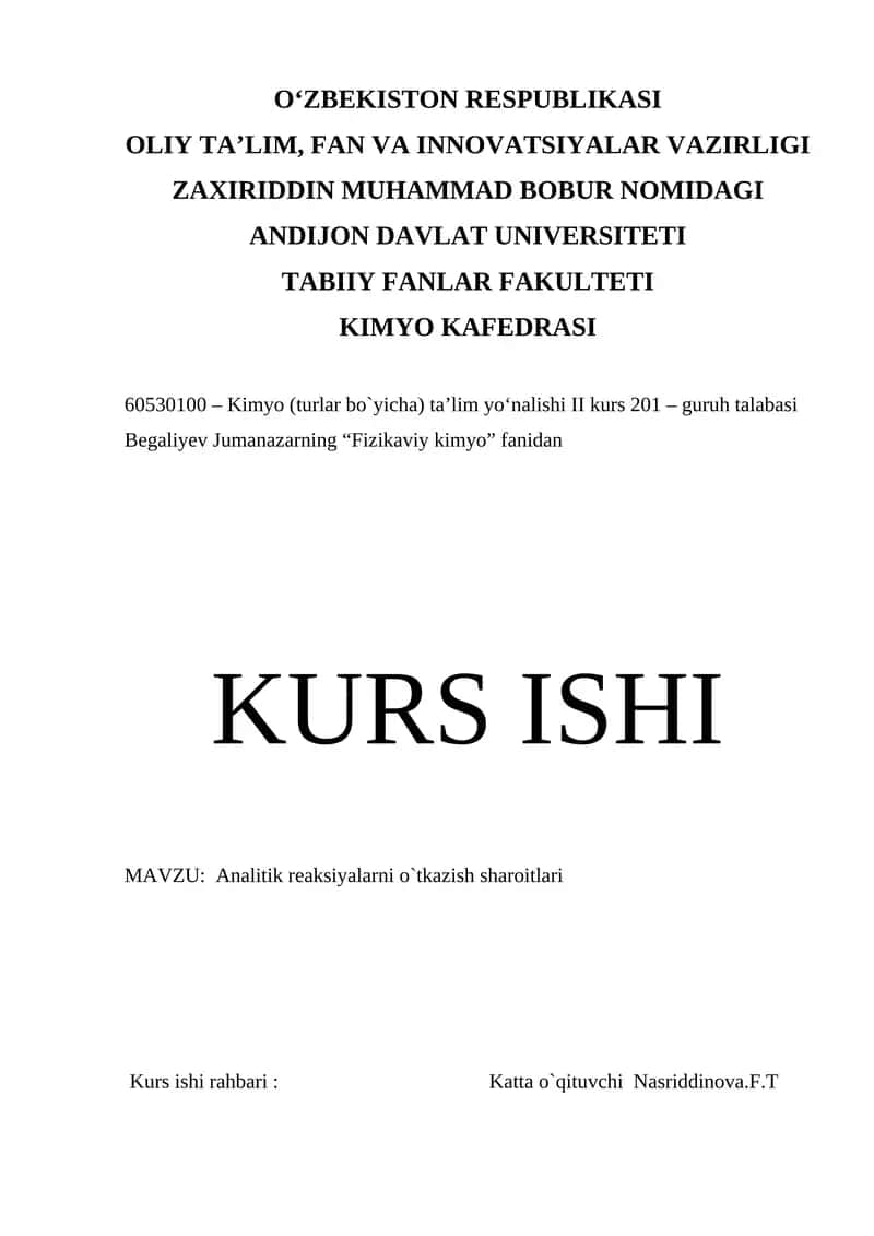 Analitik reaksiyalarni o`tkazish sharoitlari