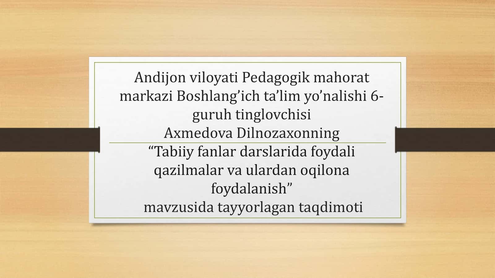 Foydali Qazilmalar va Ulardan Oqilona Foydalanish