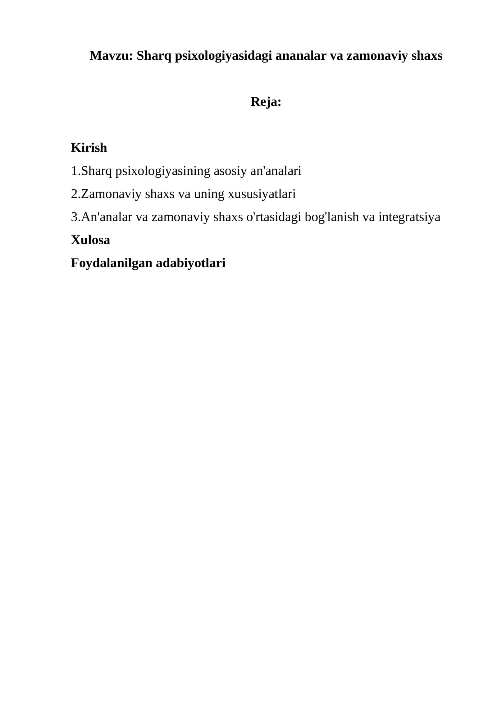 Sharq psixologiyasidagi ananalar va zamonaviy shaxs
