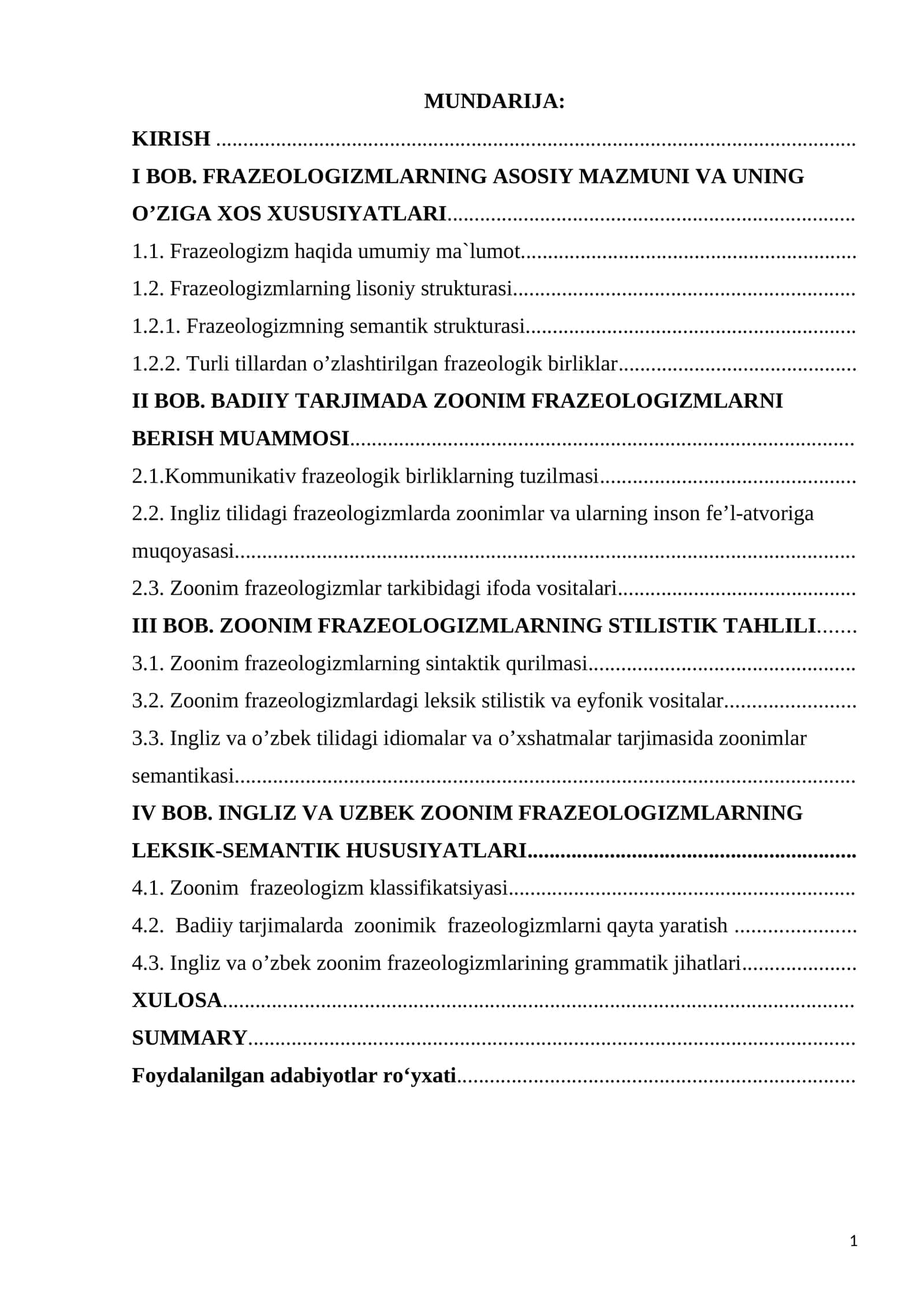 ZOONIM FRAZEOLOGIZMLARNING LEKSIK-SEMANTIK HUSUSIYATLARI