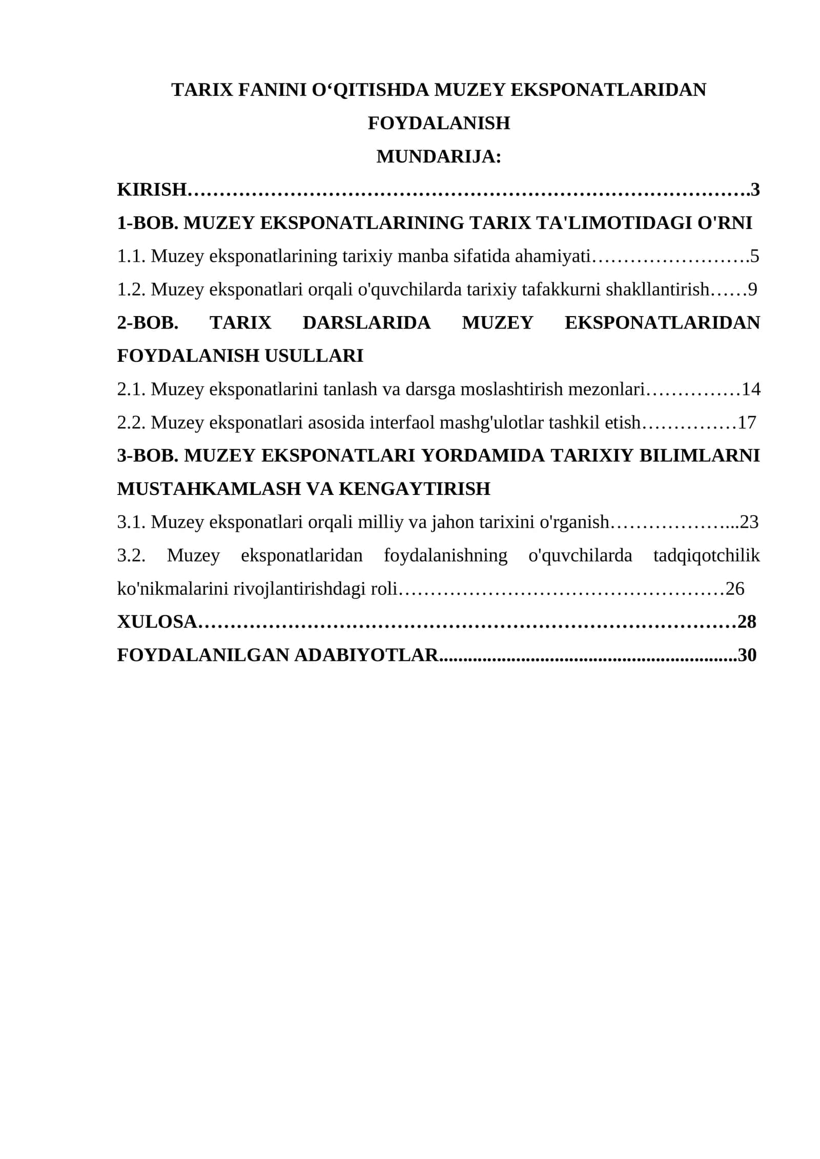 TARIX FANINI O‘QITISHDA MUZEY EKSPONATLARIDAN FOYDALANISH