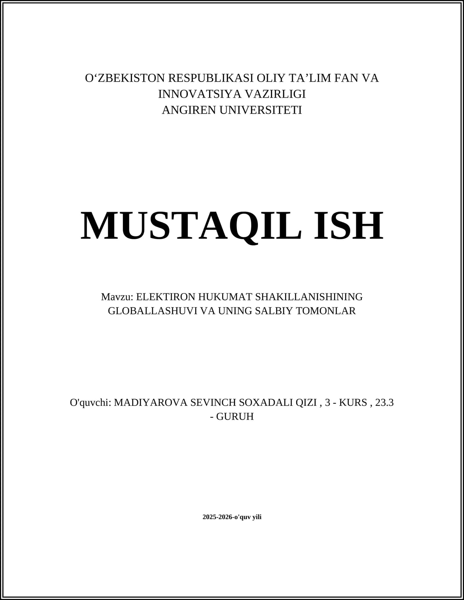 ELEKTIRON HUKUMAT SHAKILLANISHINING GLOBALLASHUVI VA UNING SALBIY TOMONLAR