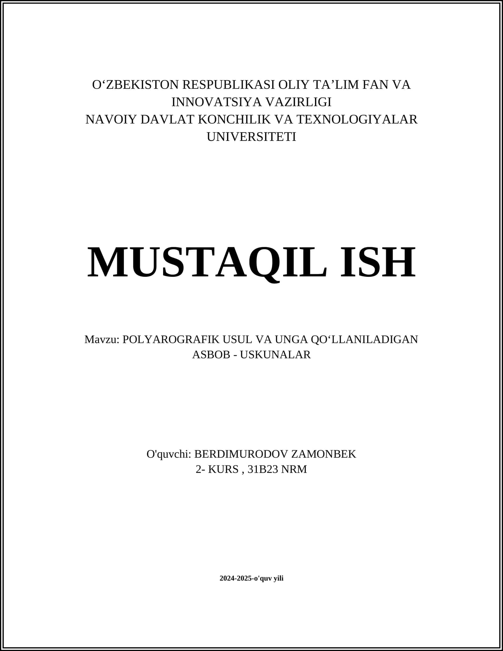 POLYAROGRAFIK USUL VA UNGA QOʻLLANILADIGAN ASBOB - USKUNALAR