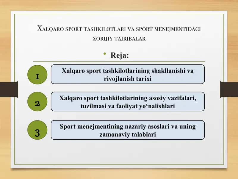 Xalqaro sport tashkilotlari va sport menejmentidagi xorijiy tajribalar