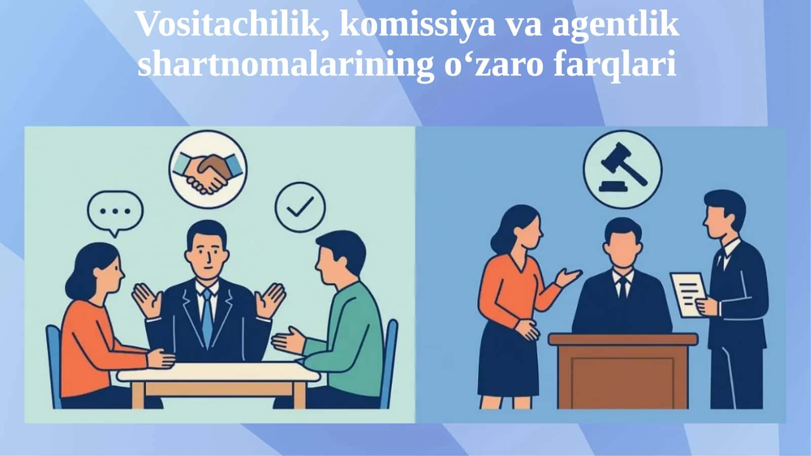 Vositachilik, komissiya va agentlik shartnomalarining o‘zaro farqlari