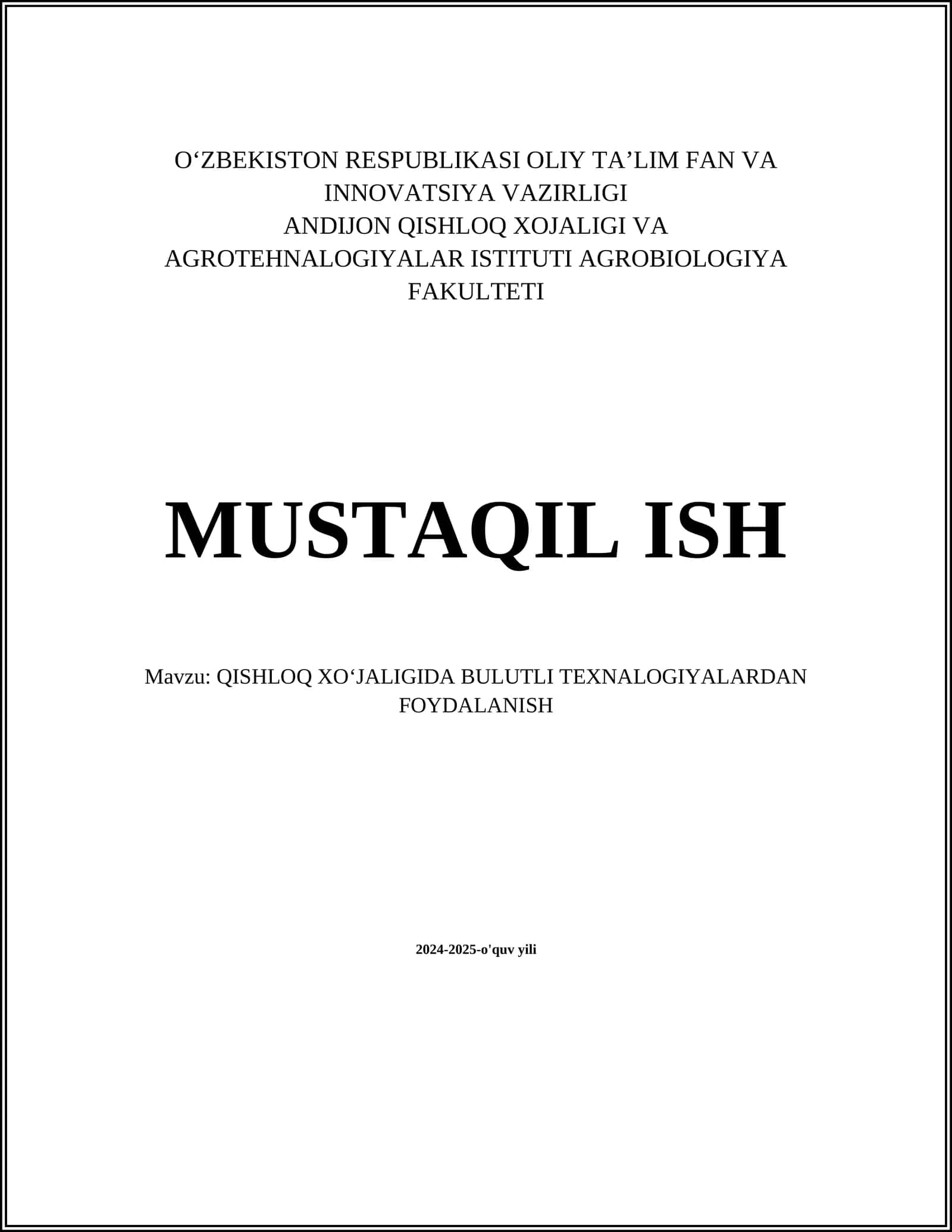 QISHLOQ XOʻJALIGIDA BULUTLI TEXNALOGIYALARDAN FOYDALANISH