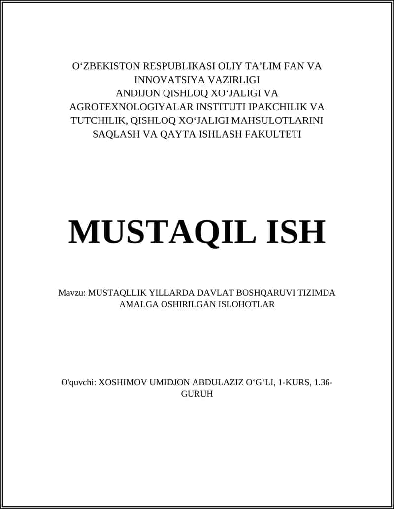 MUSTAQLLIK YILLARDA DAVLAT BOSHQARUVI TIZIMDA AMALGA OSHIRILGAN ISLOHOTLAR