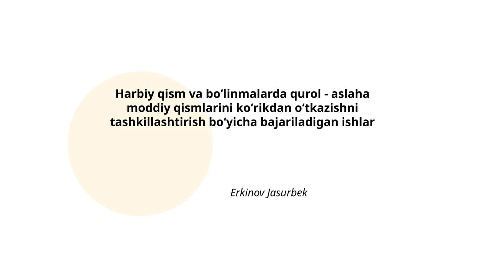 Harbiy qism va boʻlinmalarda qurol - aslaha moddiy qismlarini koʻrikdan oʻtkazishni tashkillashtirish boʻyicha bajariladigan ishlar