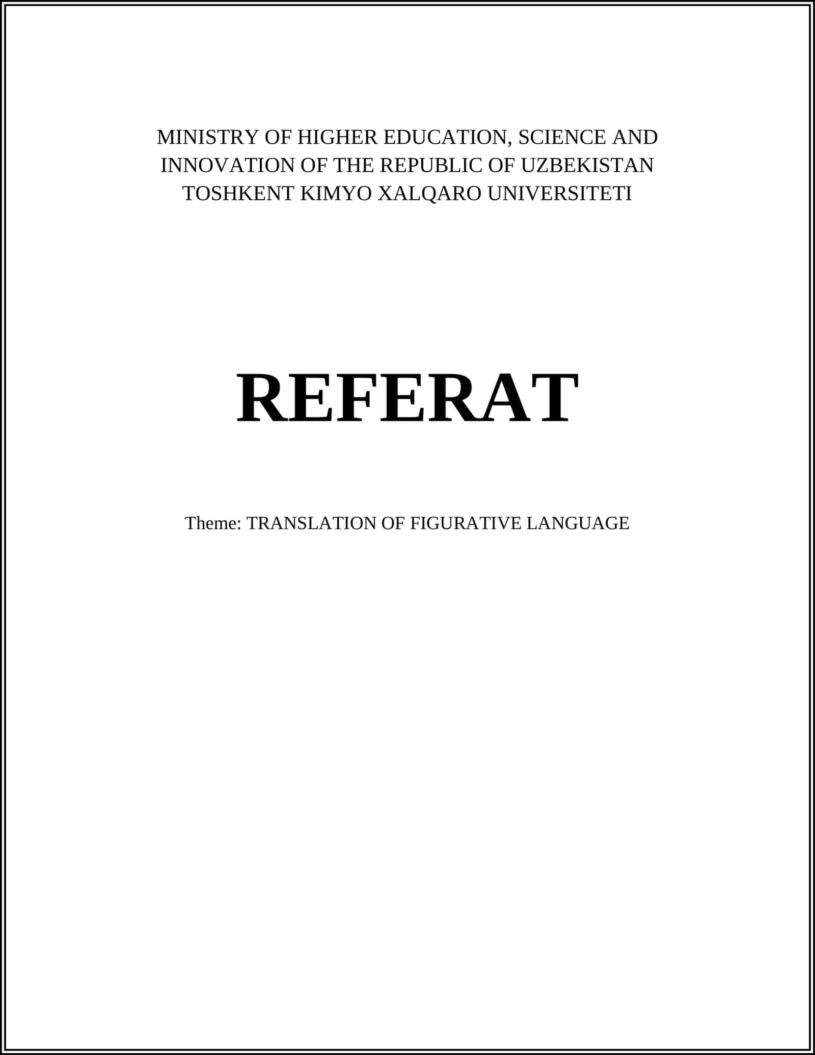 TRANSLATION OF FIGURATIVE LANGUAGE