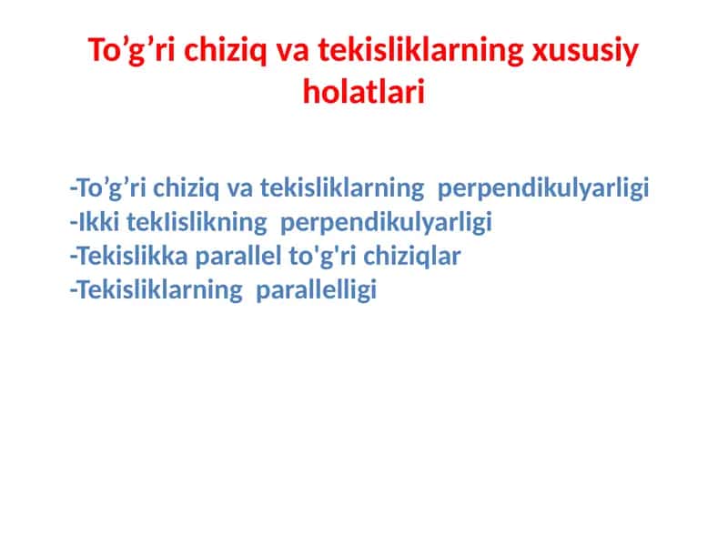 To’g’ri chiziqli tekisliklar