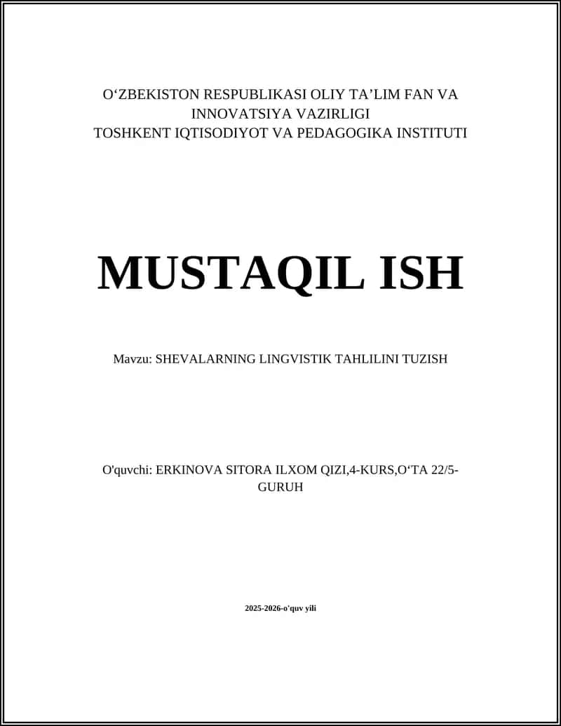 SHEVALARNING LINGVISTIK TAHLILINI TUZISH