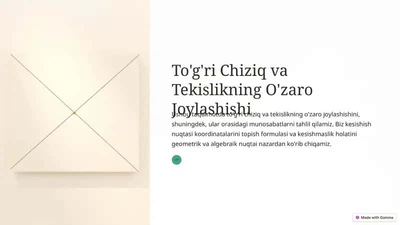 To'g'ri Chiziq va Tekislikning O'zaro Joylashishi