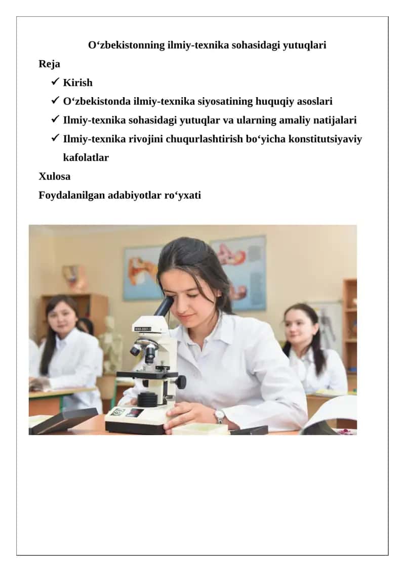 O‘zbekistonning ilmiy-texnika sohasidagi yutuqlari