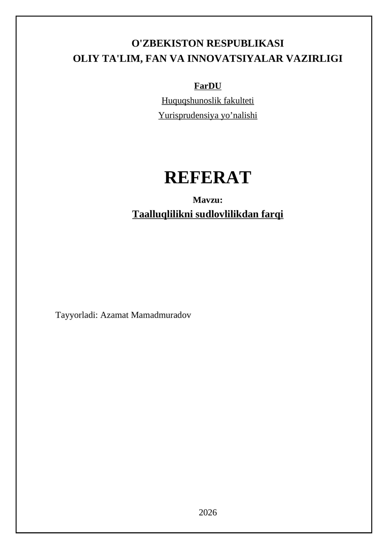 Taalluqlilikni sudlovlilikdan farqi