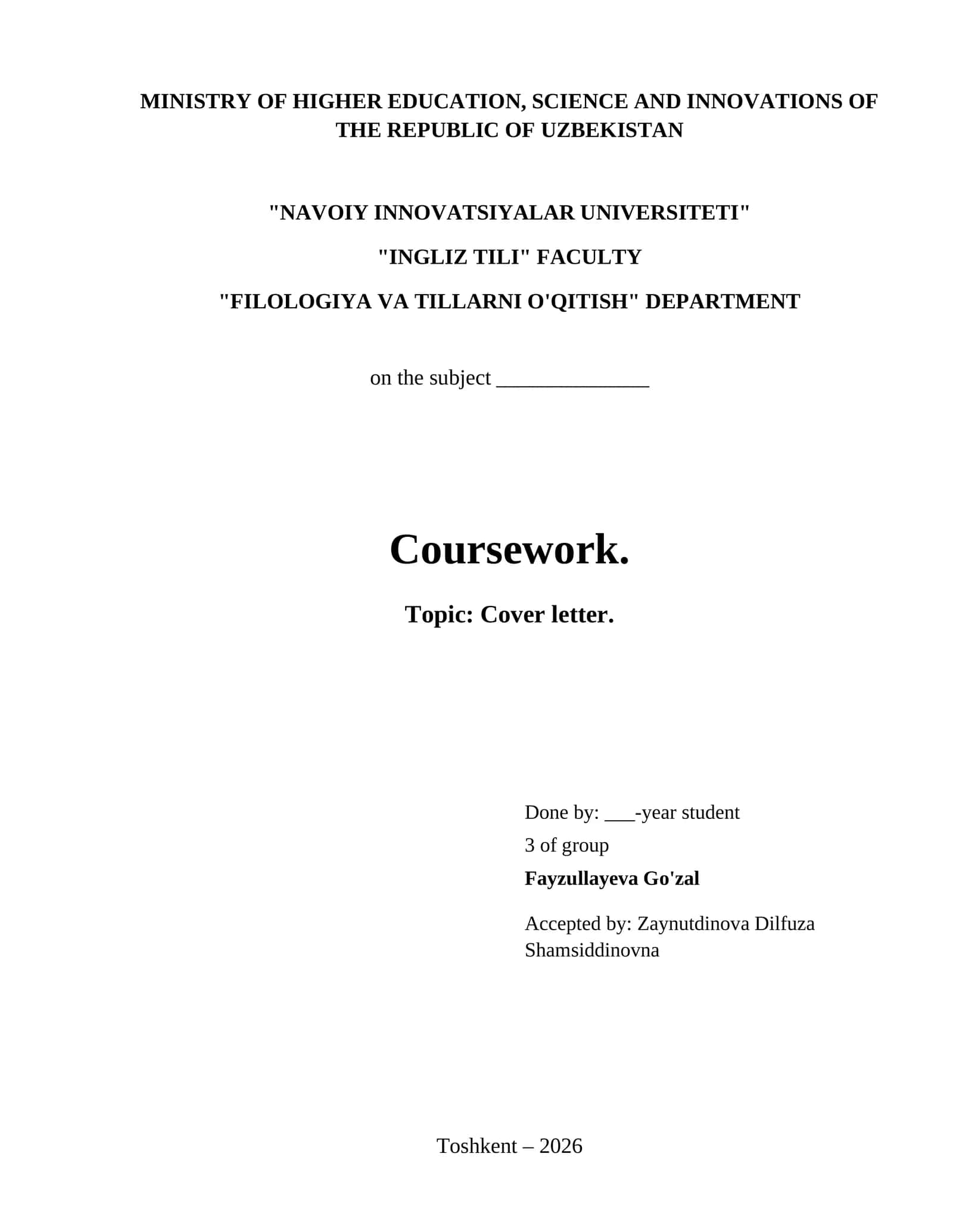 Cover letter.
