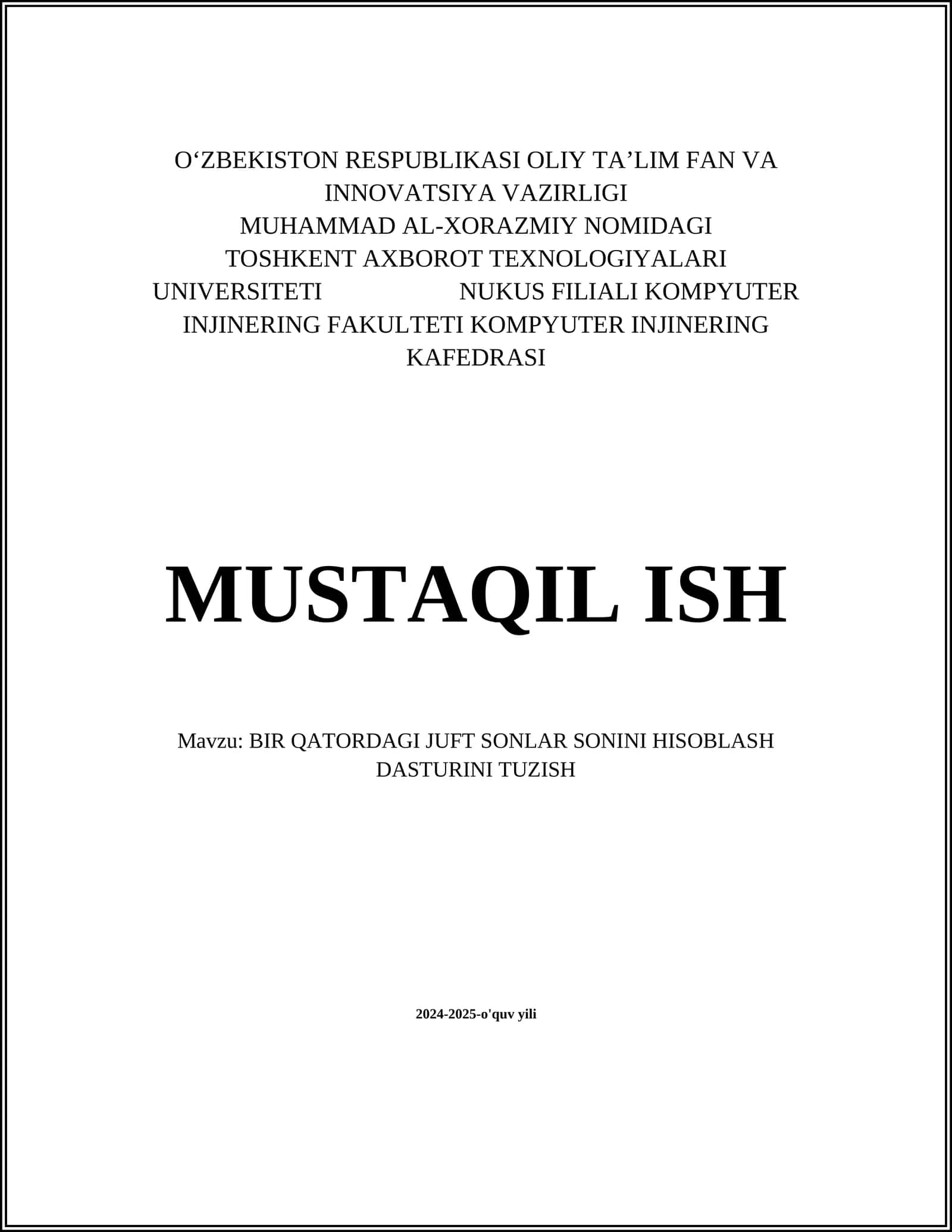 BIR QATORDAGI JUFT SONLAR SONINI HISOBLASH DASTURINI TUZISH