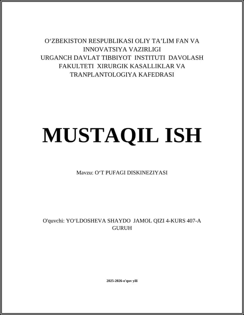 OʻT PUFAGI DISKINEZIYASI