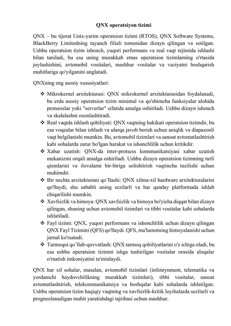 QNX operatsiyon tizimi