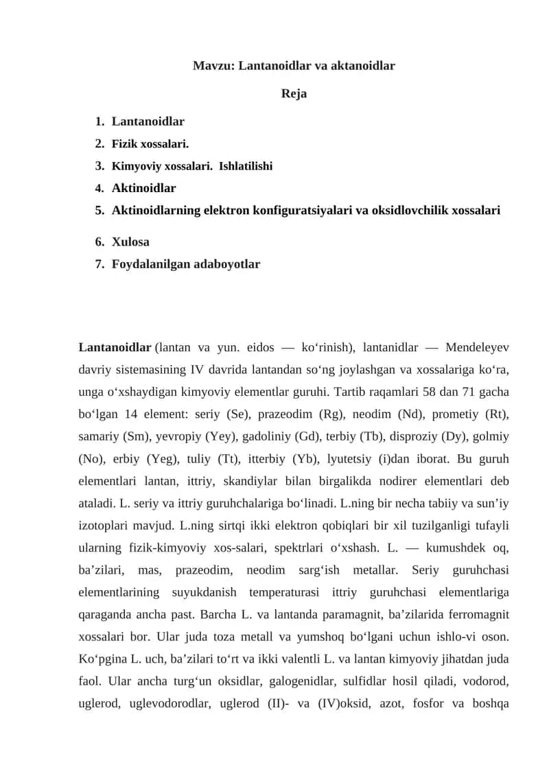 Lantanoidlar va aktanoidlar