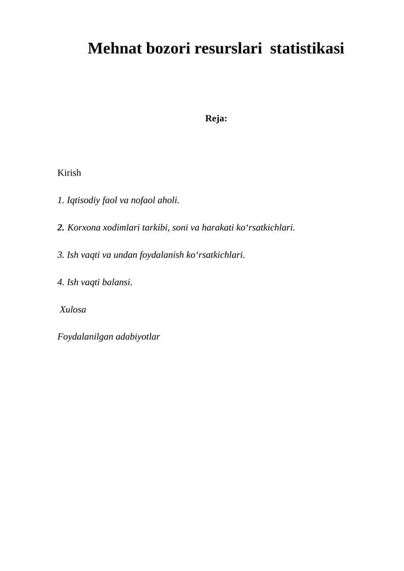 Mehnat bozori resurslari statistikasi