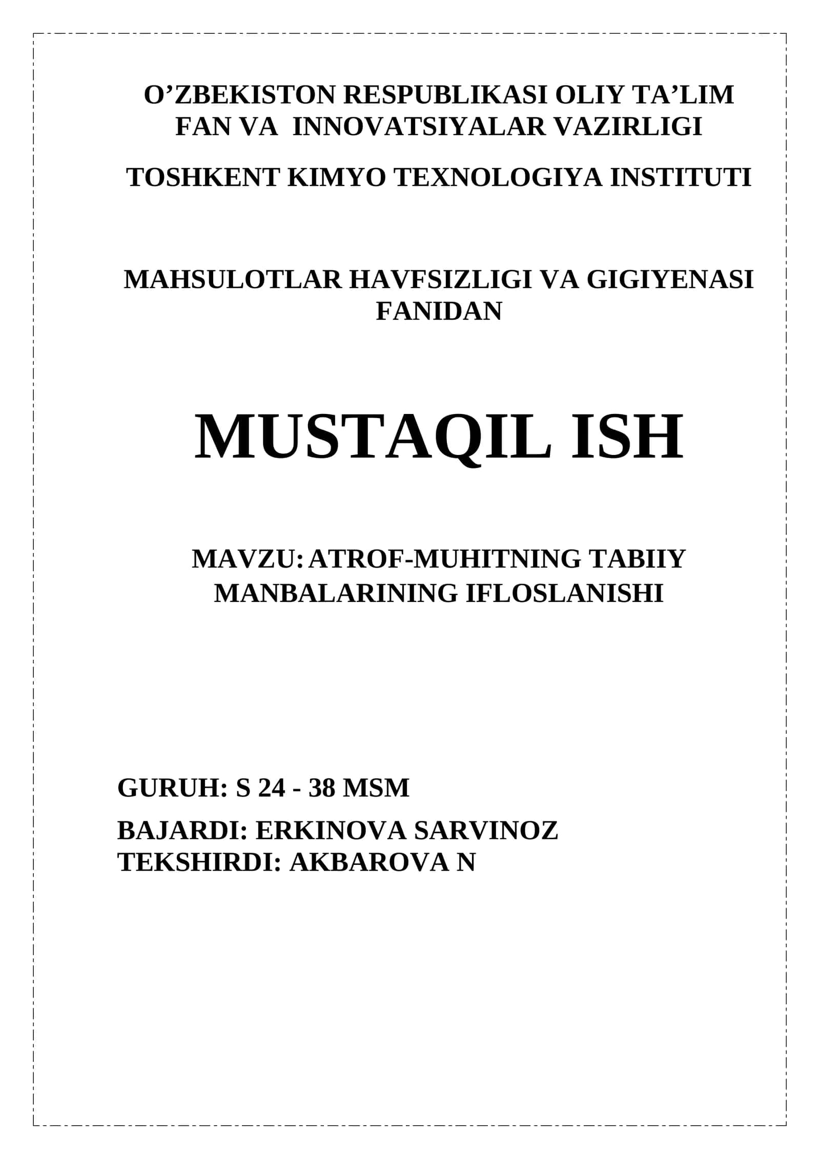 ATROF-MUHITNING TABIIY MANBALARINING IFLOSLANISHI