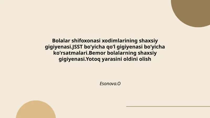 Shaxsiy Gigiyenasi bo'yicha Qo'l ko'rsatmalari