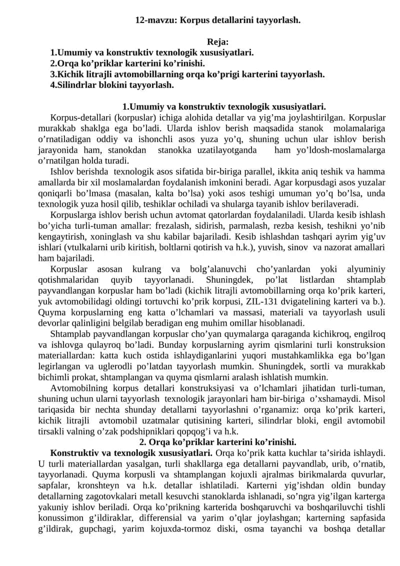 Кorpus detallarini tayyorlash