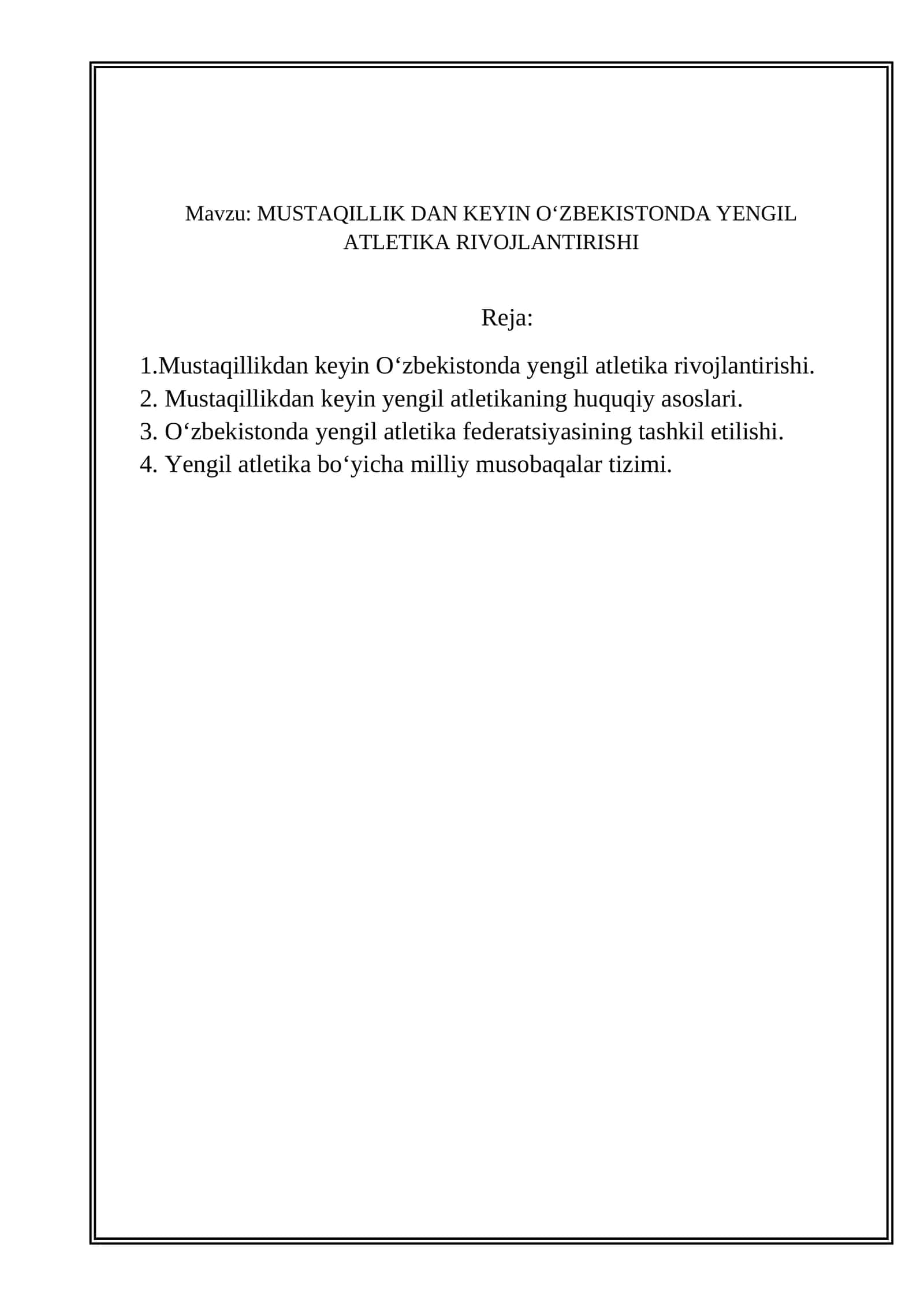 MUSTAQILLIK DAN KEYIN OʻZBEKISTONDA YENGIL ATLETIKA RIVOJLANTIRISHI
